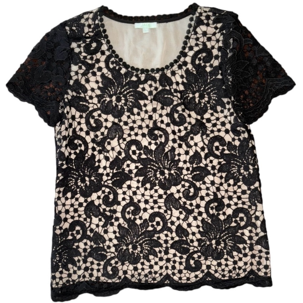 Jade Melody Tam Black Lace Lined Short Sleeve Top